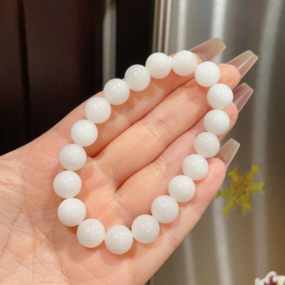 Certified Natural White Jade Bracelet, High Grade Jade Beaded Bracelet, 10mm Jade Gemstone Bracelet, White Jade Bracelet, Gift for her