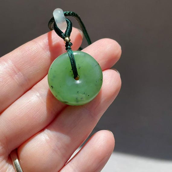 Nice! Certified Green Jade Donut Pendent Necklace,  Apple Green Jade Circle Necklace,  Minimalist Jade Circle Pendent, High Grade Jade, 平安扣