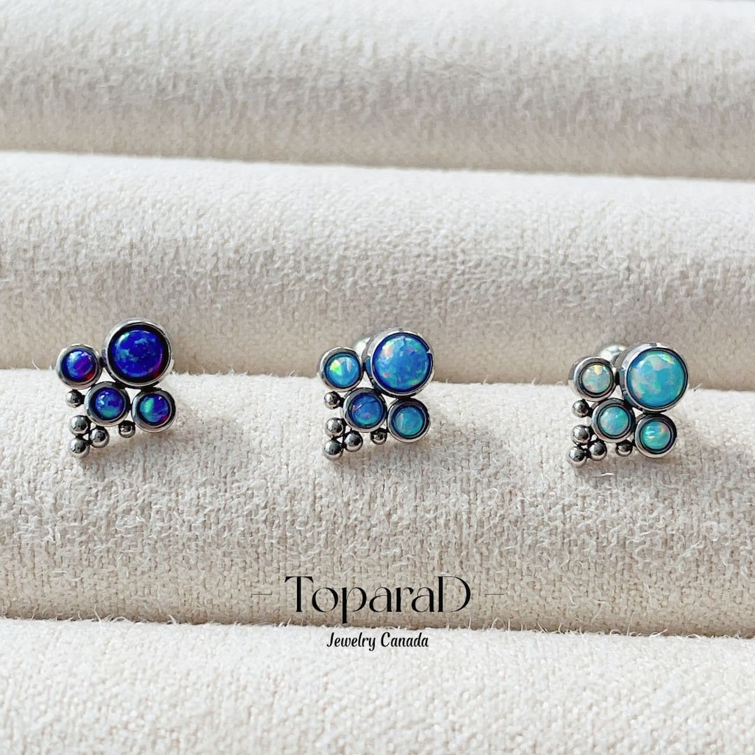 Tiny Opal Stud Earrings, Opal Cartilage Stud Earrings, Minimalist Opal Studs, Opal Tringle Earrings, Fire Opal Jewelry, Gift for Her