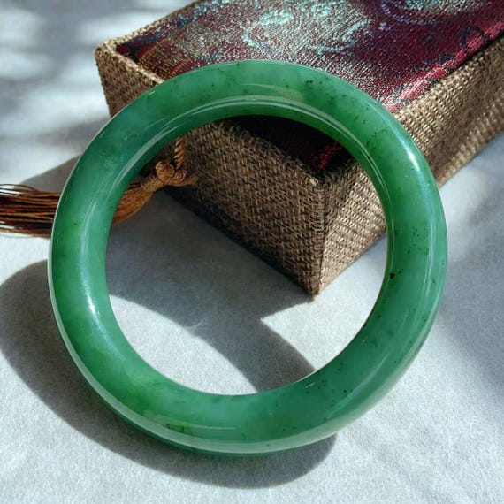 Certified Natural Green Jade Bangle, High Grade Forest Green Jade Bangle, 59.2mm Bangle Bracelet, Genuine Canadian Nephrite Jade, 碧玉，北极玉