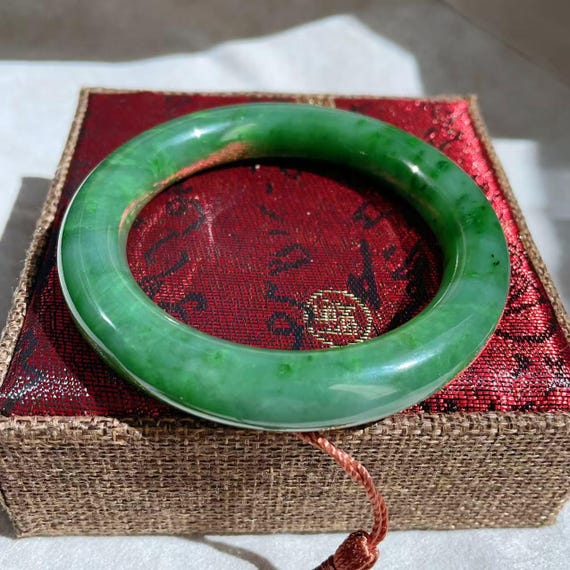 Cool! Certified Natural Green Jade Bangle, High Grade Forest Green Jade Bangle, 56mm Bangle Bracelet, Genuine Canadian Jade, Nephrite Jade