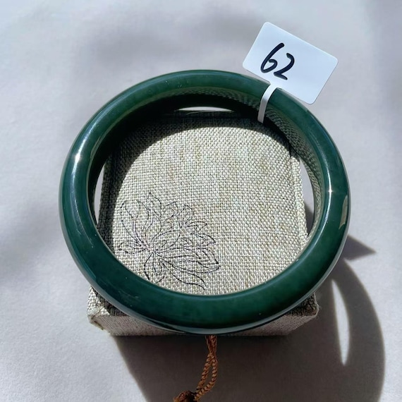 DEAL! Dark Green Jade Bangle, 62mm（61-62.5mm wearable) Bangle, Large Size Jade Bangle, Green Jade Bangle Bracelet, Forest Green Jade