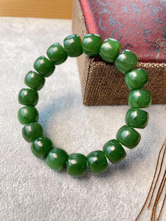 Certified Natural Green Jade Beaded Bracelet, 12mm Real Jade Bracelet, Rounded Square Shape Jade, Classic Jade Bracelet, Jade Gift