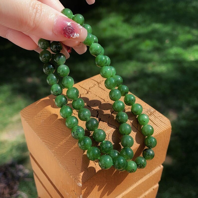 Certified Natural Green Jade Necklace, 8mm Jade Necklace, Green Jade
