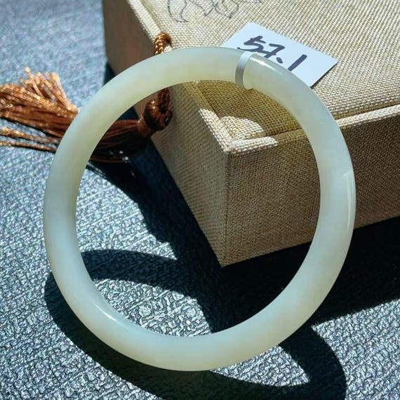 Deal! Certified Jade Bangle, 57.1mm Spring Water Jade Bangle, Creamy White Jade , Natural Jade Bangle, Gift for her, 浅晴水，白冰晴，手镯