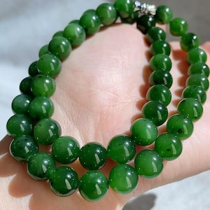 Certified Natural Green Jade Necklace, Fine 10mm Green Jade Beaded Necklace, Rich Green Jade Necklace, Green Jade , Gift for her,碧玉项链