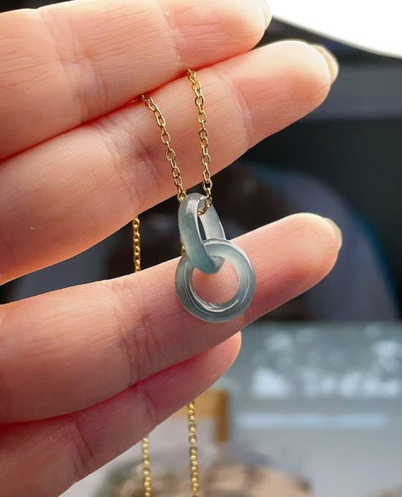 Certified Natural Blue Jadeite Infinity Pendent Necklace, Real Blue Jade Necklace, Natural Minimalist Jadeite Pendent