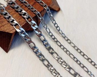 Stainless Steel Figaro Chain,  Necklace For Men, Minimalist Silver Steel Chain, Fathers Day Gift.