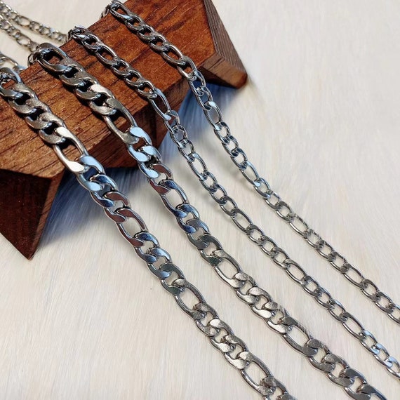 Stainless Steel Figaro Chain,  Necklace For Men, Minimalist Silver Steel Chain, Fathers Day Gift.