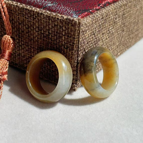 Nice! Certified Natural Jade Band, US 7 Jade Wide Band Ring, Multi-colored Yellow Jade Ring, Natural Jade Ring, Gift for Her,玉扳指，楼兰三彩