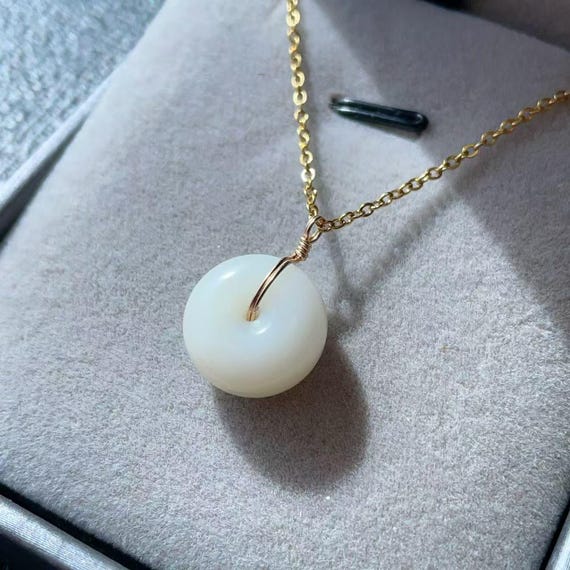 WOW! Certified White Jade Bead Pendent Necklace, Dainty White Jade  Donut Pendent , Handmade Gold Filled Beaded Pendent, Tiny Jade Pendent