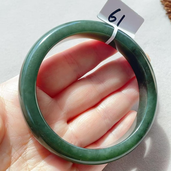 SALE! Natural Dark Green Jade Bangle, 61mm(60-62wearable) Jade Bangle, Green Jade , Large Size Jade Bangle, Gift for her, 碧玉，玉镯