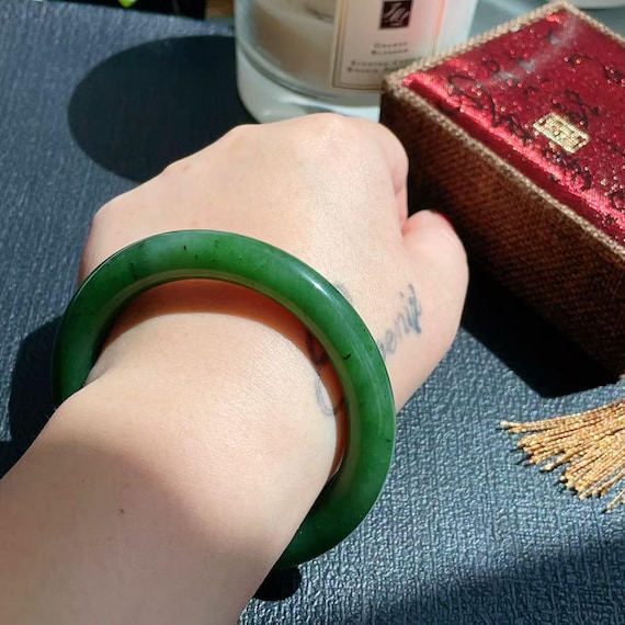 NICE! Certified Natural Green Jade Bangle, High Grade Forest Green Jade Bangle, 57mm Bangle Bracelet, Genuine Canadian Jade, Nephrite Jade