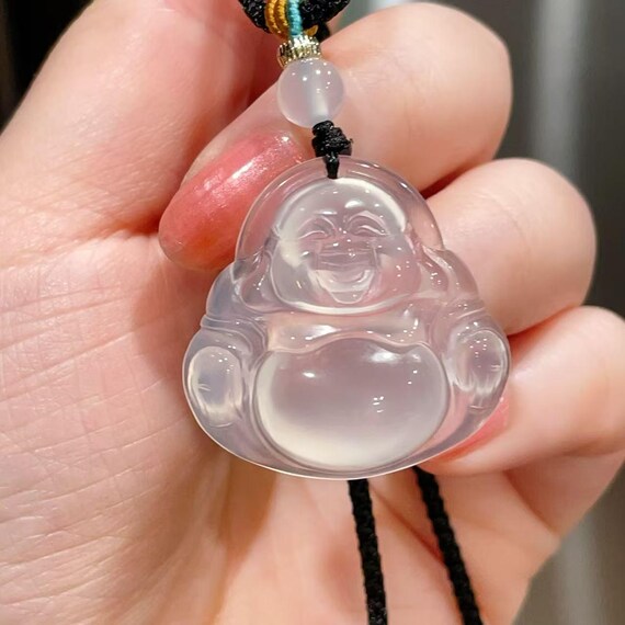 Natural Moonlight Iced Agate Buddha Pendant ,High Grade Madagascar Agate , Untreated Undyed Water Quality Agate, 29mm Gift for Everyone