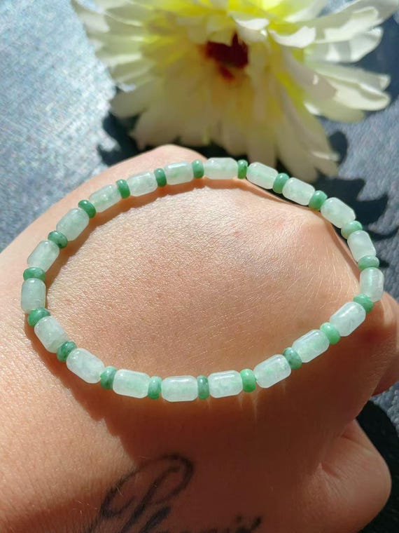 Certified Natural Jadeite Beaded Bracelet: Mint Green A Grade Jadeite, Minimalist Slim Bracelet