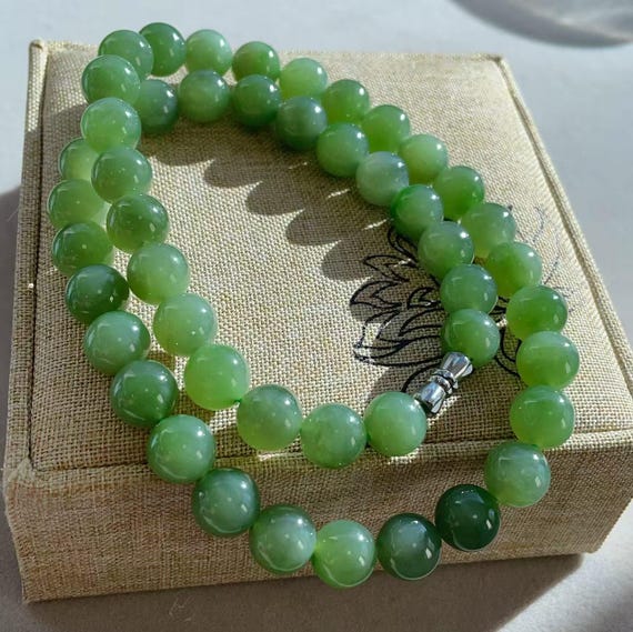 Certified Natural Green Jade Necklace, High Grade Green Jade Beaded Necklace, 10mm Jade Gemstone Necklace, Green Jade , Gift for her,碧玉项链