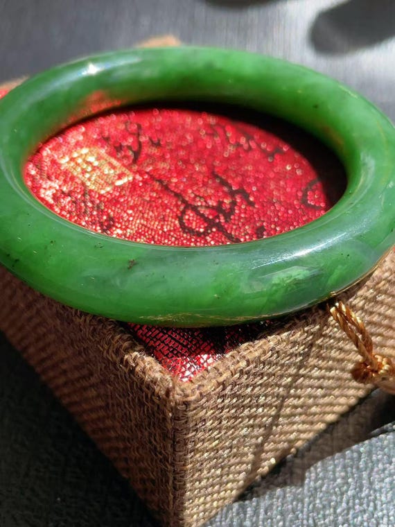 NICE! Certified Natural Green Jade Bangle, High Grade Forest Green Jade Bangle, 57.5mm Bangle Bracelet, Genuine Canadian Jade, Nephrite Jade