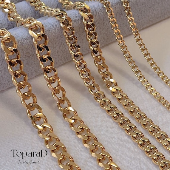 18K Gold Filled Chain Necklace, Waterproof Gold Chain, Minimalist Gold Curb Chain, Gold Necklace for Men and Women, Gift for Her