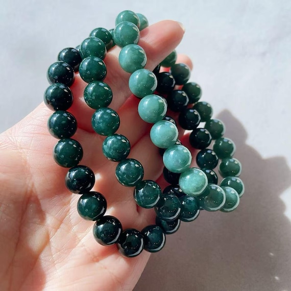 Deal! Certified Natural Blue Jadeite Bracelet, 10mm Blue Jadeite Bracelet, Grade A Undyed Jadeite Bracelet, Gift for Her, Gift for Him