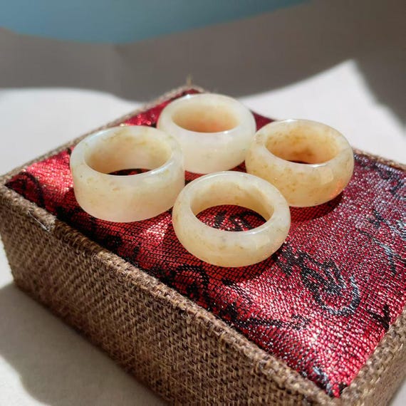 Cool! Certified Natural Jade Band Ring, Osman thus Sugar Jade ring, Unique Jade Band, Creamy White Yellow Wider Ring, US8-9 Ring，桂花糕