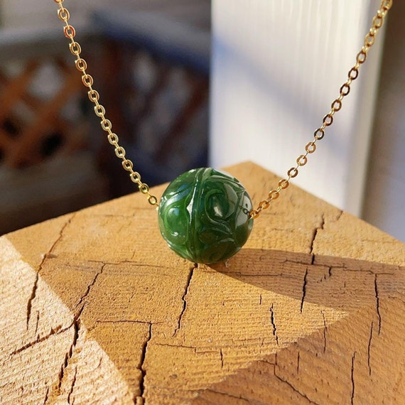 Certified Green Jade Pendent Necklace, Natural Jade Passage Beads Pendant Necklace, Round Beads Necklace, Lucky Jade , Gift for her