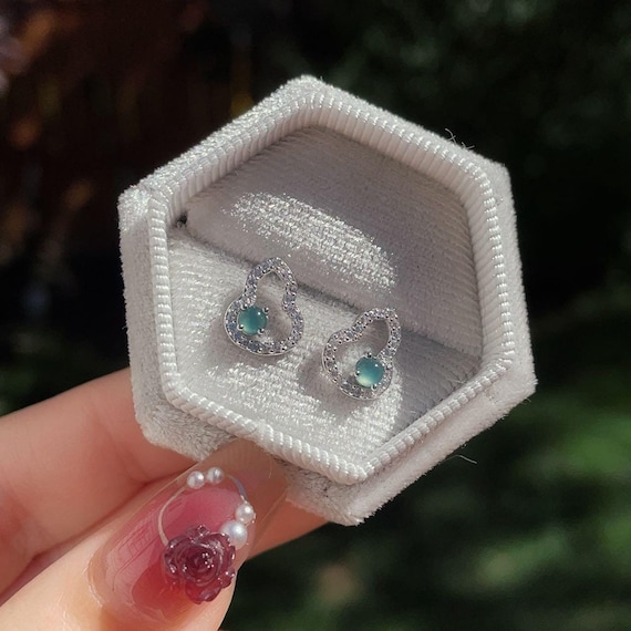 Natural Blue Jadeite Gourd Stud Earrings, Jadeite Studs, Gourd Earrings, Natural Blue Jade Earrings, Lucky Jade Earrings,蓝水翡翠，Gift for her