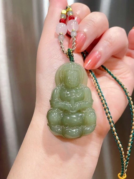 Certified High Grade Jade GuanYin Pendent, Natural Spring Green Jade Kindness Pendent, Iced Jade, Protection and Peace Jade Necklace