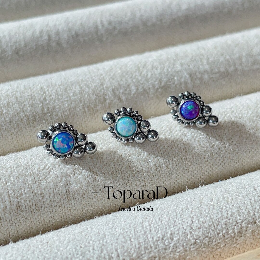 Tiny Opal Stud Earrings, Fire Opal Earrings, Minimalist Blue Opal Studs, Cartilage Stud Earrings, Tiny Pearl Stud Earrings, Gift for Her