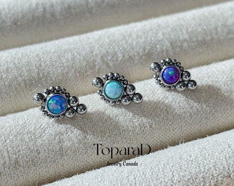 Tiny Opal Stud Earrings, Fire Opal Earrings, Minimalist Blue Opal Studs, Cartilage Stud Earrings, Tiny Pearl Stud Earrings, Gift for Her