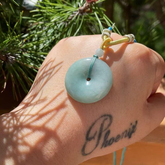 WOW! Certified Green Jade Bead Pendent Necklace, Classic Light Green Jadeite Donut Pendent , Handmade Natural Jadeite Pendent, 翡翠，平安扣