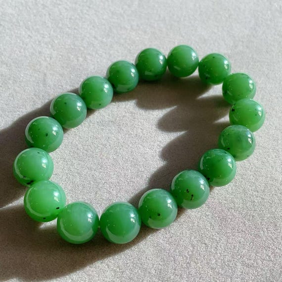 Certified Green Jade Bracelet, Fine 12mm Green Jade Bracelet,  Green Jade Jewelry, Gift for Everyone, Natural Kelly Green Jade Bracelet