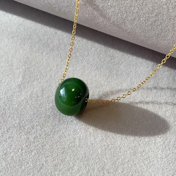 Certified Green Jade Bead Pendent Necklace, Natural Jade Passage Beads Pendant Necklace, Round Beads Necklace, Lucky Jade , Gift for her