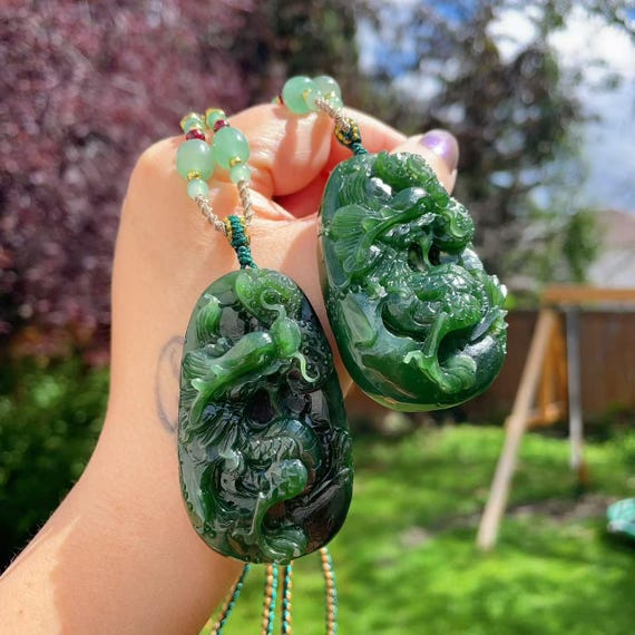 Certified Green Jade Pendent Necklace, Jade Dragon Pendent , Handcraft Dragon Tag Necklace, Protection Power Jade Necklace, Gift for Him