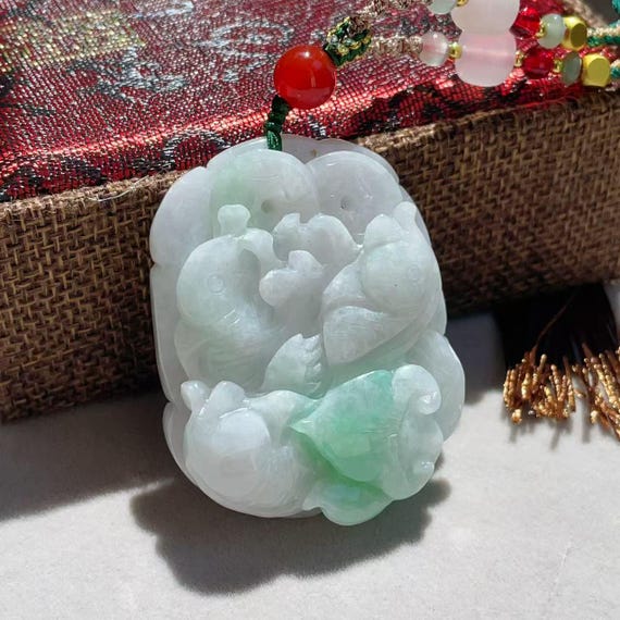 Cool! Certified Natural Jadeite Pendant Necklace, Handcraft Lucky Jade Pendent, Creamy White and Green Jadeite, Koi Jade Pendent, 翡翠，锦鲤