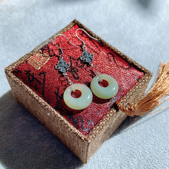 Nephrite Jade Drop Earrings: 925 Sterling Silver, Minimalist Style