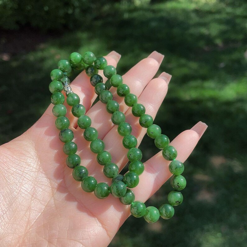 Certified Natural Green Jade Necklace, 8mm Jade Necklace, Green Jade
