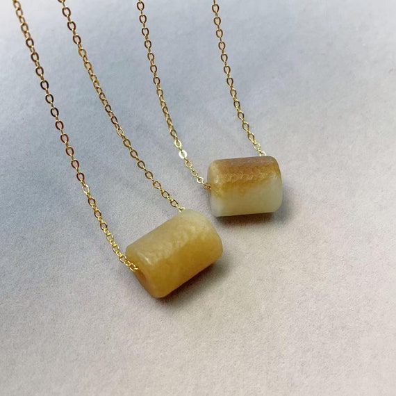 Certified White Yellow Jade Rolo Pendent Necklace, Natural Jade Necklace, Passage Beads Pendant Lucky Necklace, Gift for her