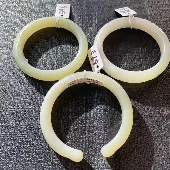 Deal! Certified Natural Jade Bangle, Handcraft Pale Green Jade Garden Bangle Bracelet, 55-59mm Bangle Bracelet, Genuine Nephrite Jade