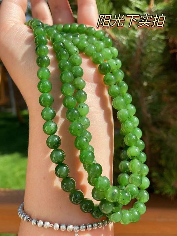 Certified Natural Green Jade Necklace, 8mm Jade Necklace, Green Jade Beaded  Necklace, Green Jade Jewelry, Gift for Her