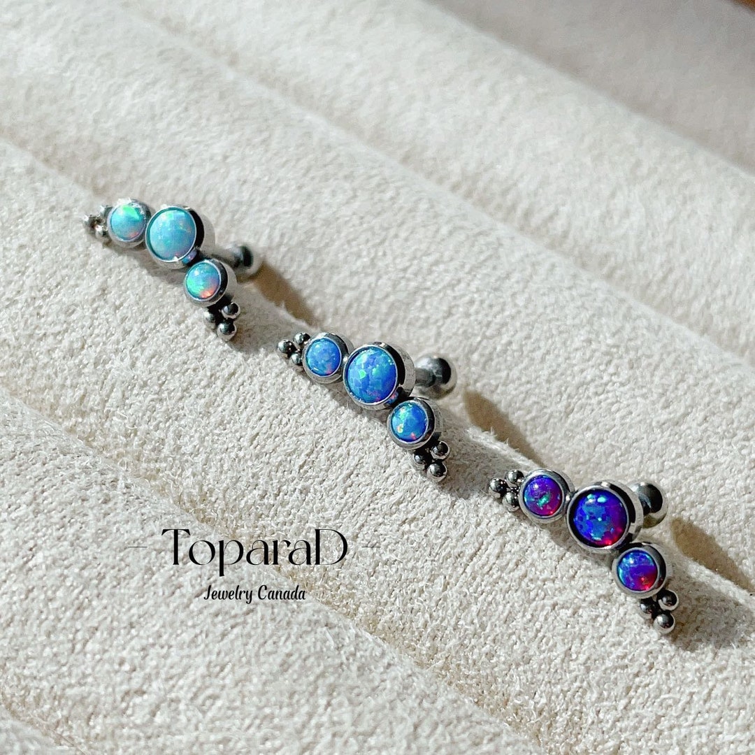 Minimalist Opal Stud Earrings, Opal Moon Shaped Studs, Natural Opal Earrings, Opal Cartilage Stud Earrings, Tiny Opal Studs, Gift for Her