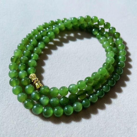 Amazing Deal! Certified Natural Green Jade Long Necklace, Forest Green Jade Beads Necklace, 6mm Green Jade Necklace, Gift for Her