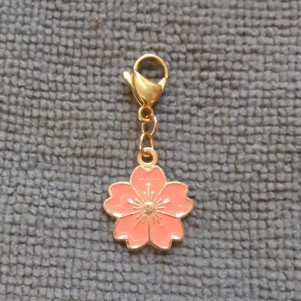 Peach blossom and golden zipper charm with stainless steel clasp