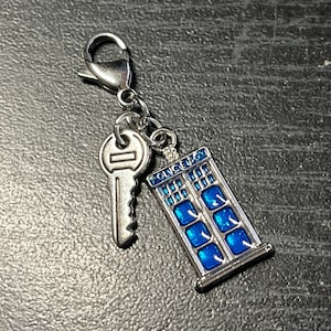 Doctor Who Inspired TARDIS and TARDIS Key Zipper Charm with Stainless Steel Clasp