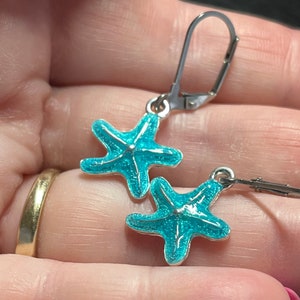 Teal Starfish Earrings - Design 1 with Stainless Steel Lever Backs