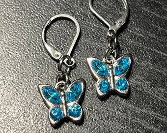 Birthstone Butterflies - March Aquamarine Rhinestones with Stainless Steel Lever Backs