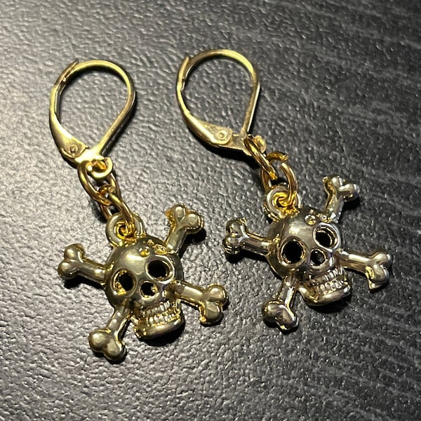 Golden Skull and Crossbones Earrings