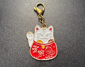 Maneki Neko lucky cat red with gold stainless steel clasp