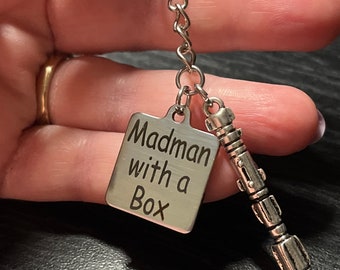 Doctor Who Inspired Stainless Steel Madman with a Box and 3-D Sonic Screwdriver Keychain