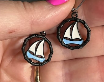 Enamel Sailboat Gunmetal Earrings