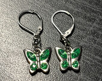 Birthstone Butterflies - May Emerald Rhinestones with Stainless Steel Lever Backs